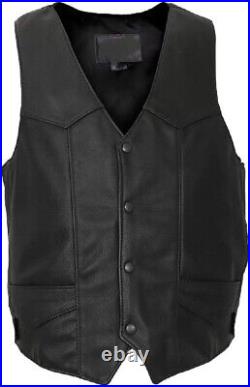 Men Lambskin Leather Waistcoat Western Vest Coat Classic Zipper Black Jacket