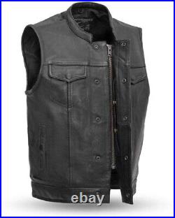 Men Lambskin Leather Waistcoat Western Vest Coat Classic Zipper Black Jacket