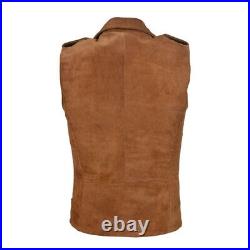 Men Lambskin Leather Waistcoat Western Vest Coat Classic Zipper Brown Jacket
