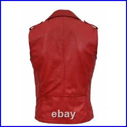 Men Lambskin Leather Waistcoat Western Vest Coat Classic Zipper RED Jacket