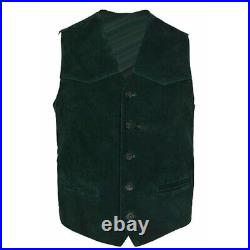 Men Lambskin Real Leather Waistcoat Western Soft Vest Coat boy Jacket Green