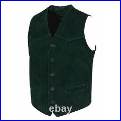Men Lambskin Real Leather Waistcoat Western Soft Vest Coat boy Jacket Green