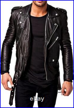 Men Leather Jacket Lambskin Winter Vintage Motorcycle Biker Jacket Coat Soft