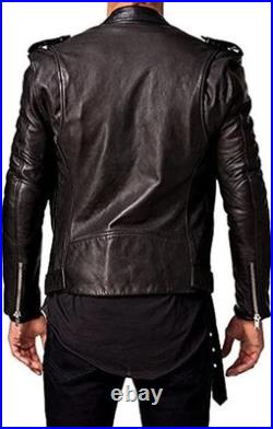 Men Leather Jacket Lambskin Winter Vintage Motorcycle Biker Jacket Coat Soft