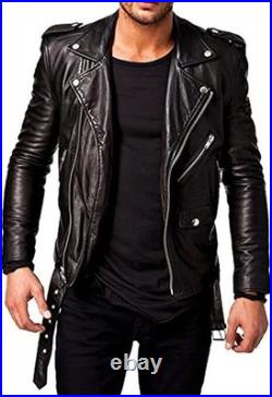 Men Leather Jacket Lambskin Winter Vintage Motorcycle Biker Jacket Coat Soft