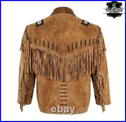 Men Native American Western Jacket Cowboy suede leather jacket fringe and beaded