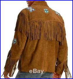Men New Style Western Cowboy Real Suede Leather Jacket with Fringes