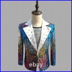 Men One button Blazer Coat Sequin Rhinestone Jacket Dress Evening Party Clubwear