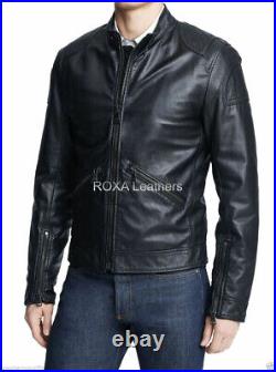 Men Outdoor Genuine Sheepskin 100% Leather Jacket Western Style Casual Zip Coat