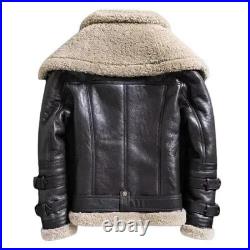 Men RAF Aviator Real Leather Double Collar Jacket Coat Bomber B3 SheepSkin N43