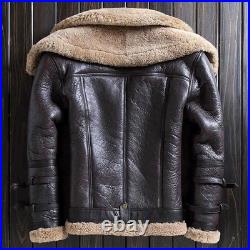 Men RAF Aviator Real Leather Double Collar Jacket Coat Bomber B3 SheepSkin N43
