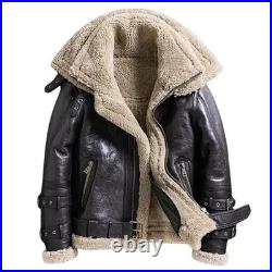 Men RAF Aviator Real Leather Double Collar Jacket Coat Bomber B3 SheepSkin N43