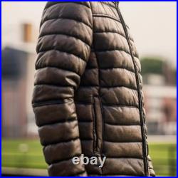 Men Real Leather Puffer Jacket Soft Lambskin Brown Quilted Padded Winter Jacket