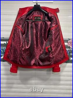 Men Red Bomber Pure Lambskin Leather Red With White Stripp Varsity Style Coat