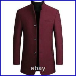 Men Short Jacket Stand Collar Wool Blend Business Single Breasted Lined Coats XL