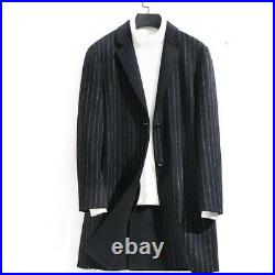 Men Single Breasted Striped Wool Jacket Outwear Overcoat Lapel Trench Coat New L