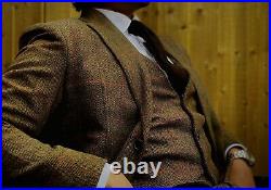 Men Suit Wool Blend Tuxedo Jacket Coat Groom Herringbone Wedding Formal Tailored