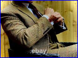 Men Suit Wool Blend Tuxedo Jacket Coat Groom Herringbone Wedding Formal Tailored