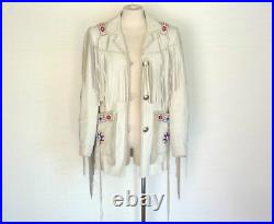 Men Traditional Western Cowboy Leather Jacket coat with fringe and beads