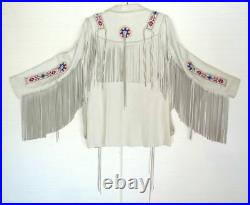 Men Traditional Western Cowboy Leather Jacket coat with fringe and beads