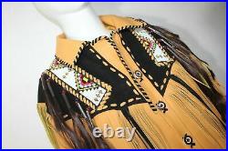 Men Traditional Western Cowboy Leather Jacket coat with fringe and beads Sale