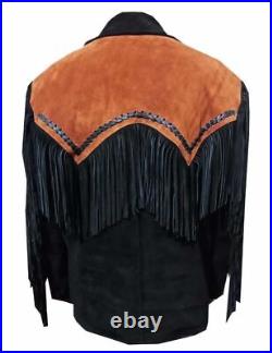 Men Traditional Western Cowboy Stylish Suede Leather Jacket coat with Fringes