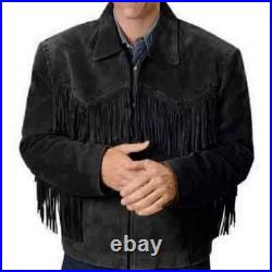 Men Western Cowboy Suede Fringe Jacket Native American Fringe Leather Jacket Men Western Cowboy Suede Fringe Jacket Native American Fringe Leather Jacket