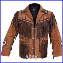 Men Western Cowboy Suede Leather Jacket Coat Beads & Fringes traditional Brown Men Western Cowboy Suede Leather Jacket Coat Beads & Fringes traditional Brown