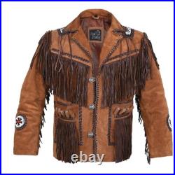 Men Western Cowboy Suede Leather Jacket Coat Beads & Fringes traditional Brown Men Western Cowboy Suede Leather Jacket Coat Beads & Fringes traditional Brown