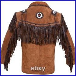Men Western Cowboy Suede Leather Jacket Coat Beads & Fringes traditional Brown Men Western Cowboy Suede Leather Jacket Coat Beads & Fringes traditional Brown