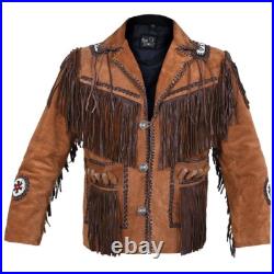 Men Western Cowboy Suede Leather Jacket Coat Beads & Fringes traditional Brown Men Western Cowboy Suede Leather Jacket Coat Beads & Fringes traditional Brown