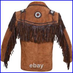 Men Western Cowboy Suede Leather Jacket Coat Beads & Fringes traditional Brown Men Western Cowboy Suede Leather Jacket Coat Beads & Fringes traditional Brown