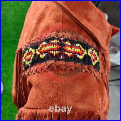 Men Western Suede Fringe Jacket Beaded Cowboy Boho Coat Native Style Brown