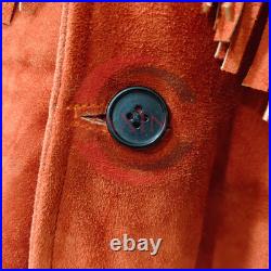 Men Western Suede Fringe Jacket Beaded Cowboy Boho Coat Native Style Brown