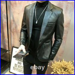 Men Western style Leather Jacket Business Slim fit One button Long sleeve Casual