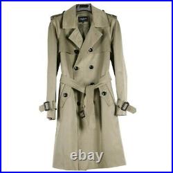 Men Western style Trench Coat Jacket British Double breasted Belted Long sleeve