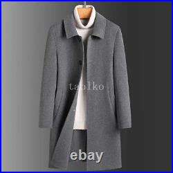 Men Windbreaker Single Breasted Wool Blend Mid Long Jacket Coat Overcoat Outwear
