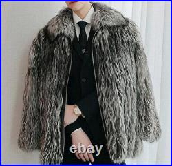 Men Winter Outwear Warm Zipper Jackets Coats Faux Fox Fur S-6XL Thicken Overcoat