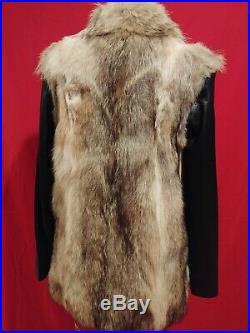 Men Wolf Fur Leather Sleeves Warm Jacket Coat Zip Lined Winter Jacket Hand Made