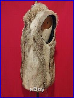 Men Wolf Fur Leather Sleeves Warm Jacket Coat Zip Lined Winter Jacket Hand Made
