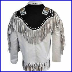 Men/Women-Cowboy Western Wear Suede Leather Jacket Beads American Fringe Jacket