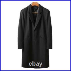 Men Wool Blend Mid Long Trench Coat Jacket Overcoat Business Single Breasted 6XL