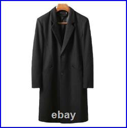 Men Wool Blend Mid Long Trench Coat Jacket Overcoat Business Single Breasted 9XL