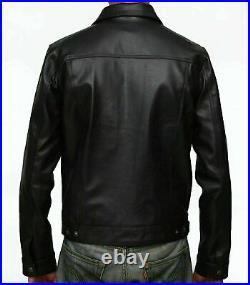 Men genuine Lambskin Leather Western Classic Trucker Styled Black Coat Jacket