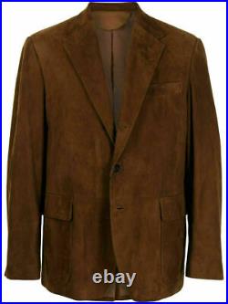 Men genuine lamb leather Elegant Look Vintage Brown suede Blazer Coat Jacket