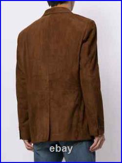 Men genuine lamb leather Elegant Look Vintage Brown suede Blazer Coat Jacket