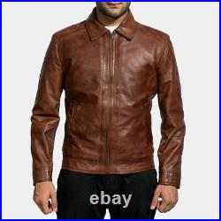 Men genuine lambskin leather Distressed Antique Style Biker Brown Coat Jacket