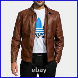 Men genuine lambskin leather Distressed Antique Style Biker Brown Coat Jacket
