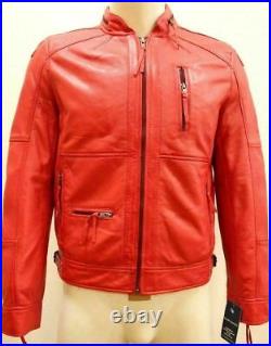 Men genuine lambskin leather Premium Casual Partywear Slim Biker Red Coat Jacket