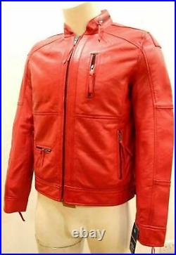 Men genuine lambskin leather Premium Casual Partywear Slim Biker Red Coat Jacket